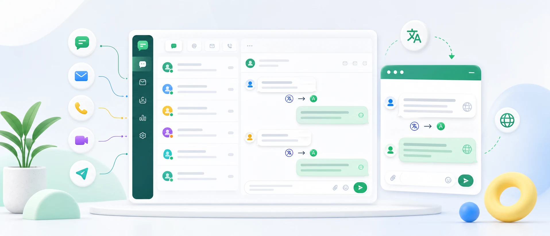 Website-Chat verbunden mit einer Omnichannel-Inbox und automatischer Nachrichtenübersetzung